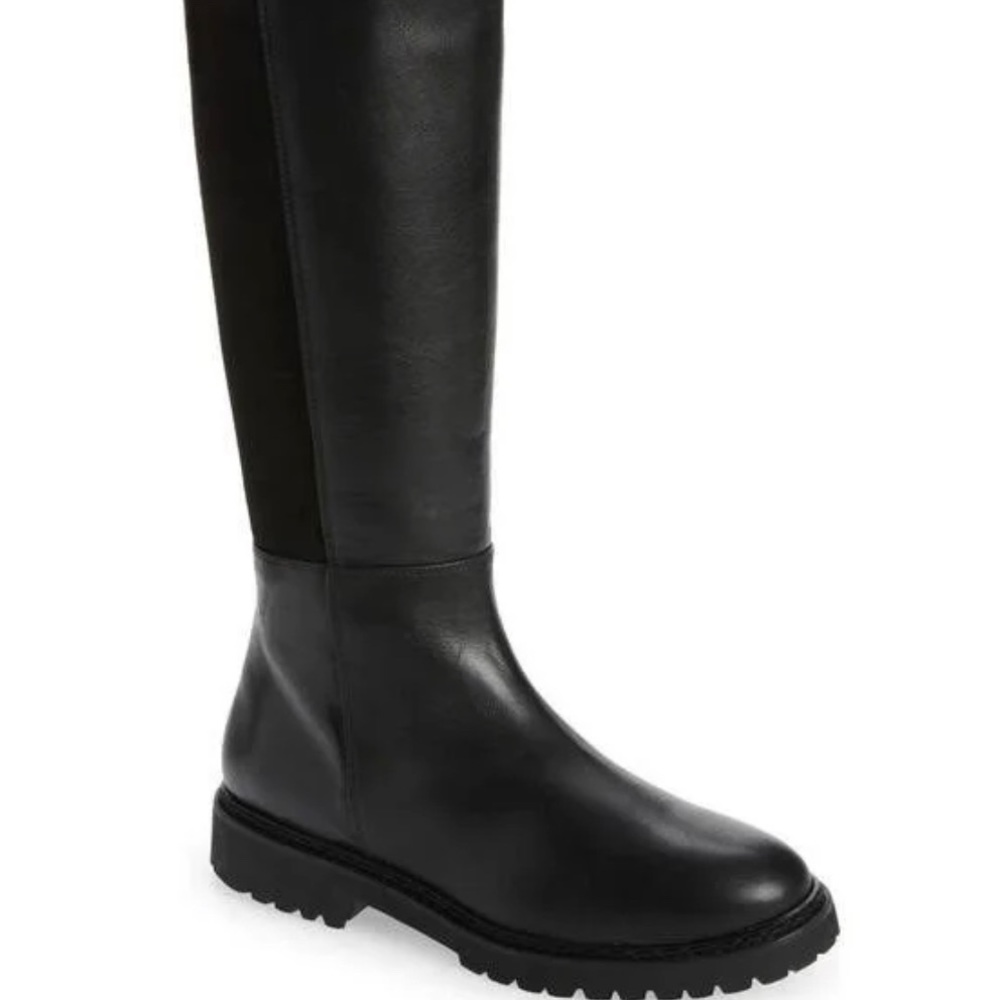Aquatalia Black Mattie Water Resistant Leather/Suede Tall Boots